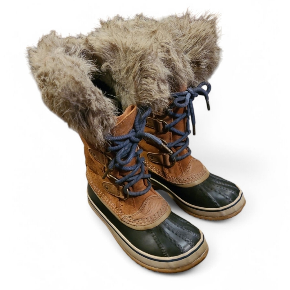 Women's Sorel Joan Of Arc Suede & Leather Winter Boots With Fur Trim 6.5 - Picture 3 of 16